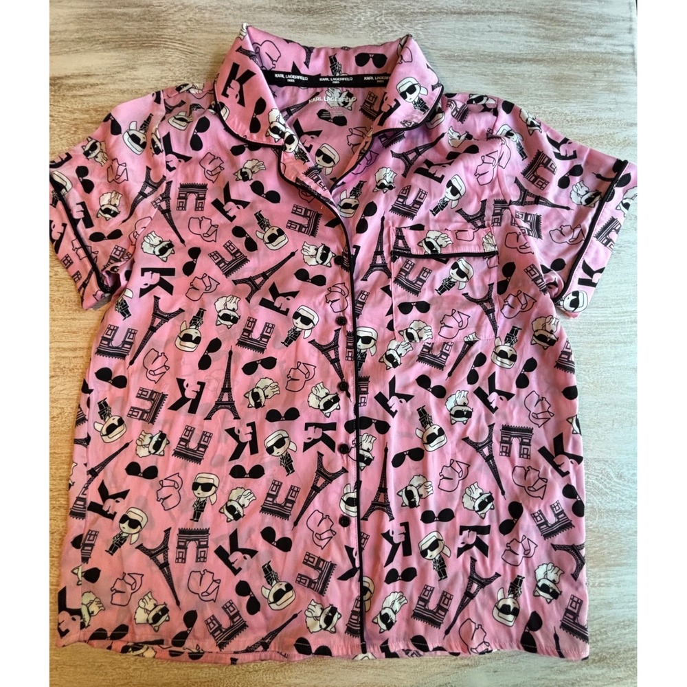Karl Lagerfeld Small Pajama Set Womens Pink Paris Graphic Short Sleeve PJ Set - Picture 3 of 7